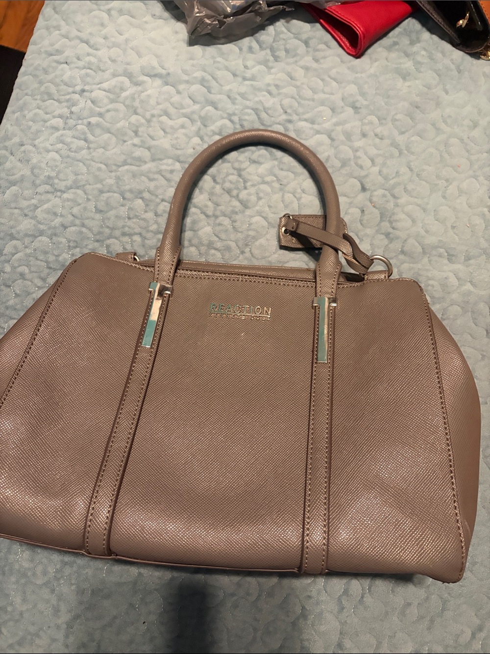 Kenneth Cole Reaction taupe structured satchel with top handles